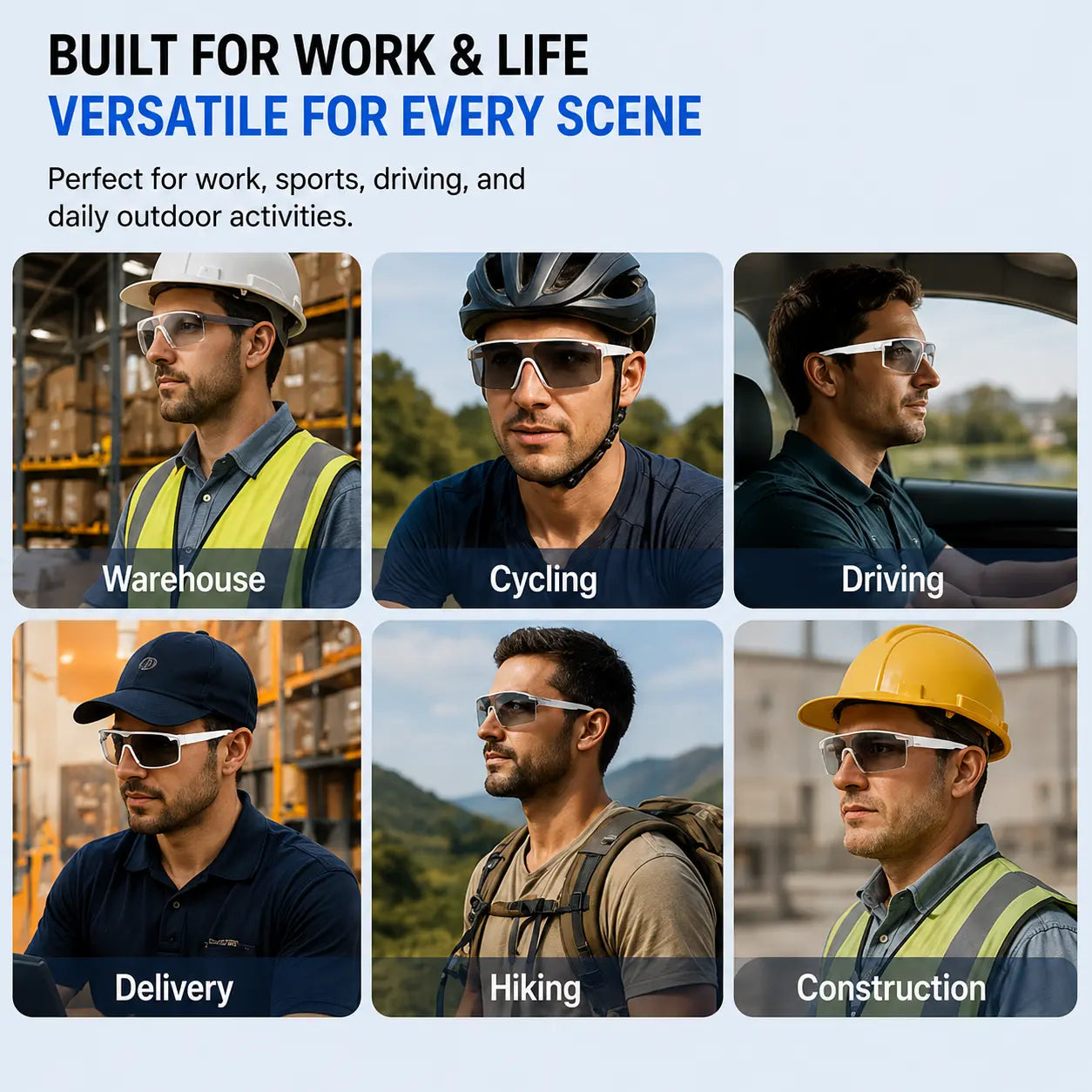 Bluetooth Smart Work Glasses with Open-Ear Audio, Auto-Darkening Photochromic Lens, Hands-Free Calling, AI Translation, UV400 Safety Eyewear for Warehouse, Delivery and Outdoor Work