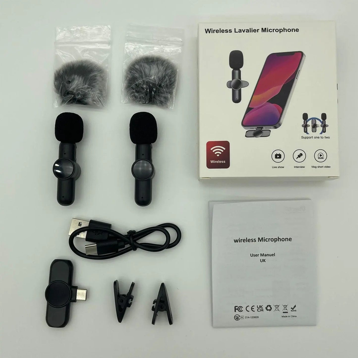 Portable Wireless Lavalier Microphone, Wireless Mics, Set Wireless Collar Clip Mic for Iphone, Android Phone, Plug-Play Lapel Mic, Usb Rechargeable Mic for Video Recording, Teaching, Interviews, Podcast, Tiktok & Vlog, Live Streaming Equipment