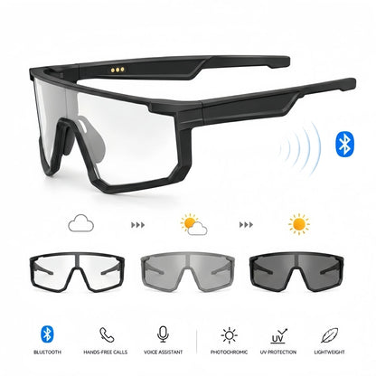 Bluetooth Smart Work Glasses with Open-Ear Audio, Auto-Darkening Photochromic Lens, Hands-Free Calling, AI Translation, UV400 Safety Eyewear for Warehouse, Delivery and Outdoor Work