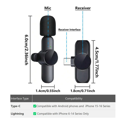 Portable Wireless Lavalier Microphone, Wireless Mics, Set Wireless Collar Clip Mic for Iphone, Android Phone, Plug-Play Lapel Mic, Usb Rechargeable Mic for Video Recording, Teaching, Interviews, Podcast, Tiktok & Vlog, Live Streaming Equipment