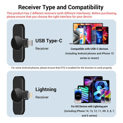 Portable Wireless Lavalier Microphone, Wireless Mics, Set Wireless Collar Clip Mic for Iphone, Android Phone, Plug-Play Lapel Mic, Usb Rechargeable Mic for Video Recording, Teaching, Interviews, Podcast, Tiktok & Vlog, Live Streaming Equipment
