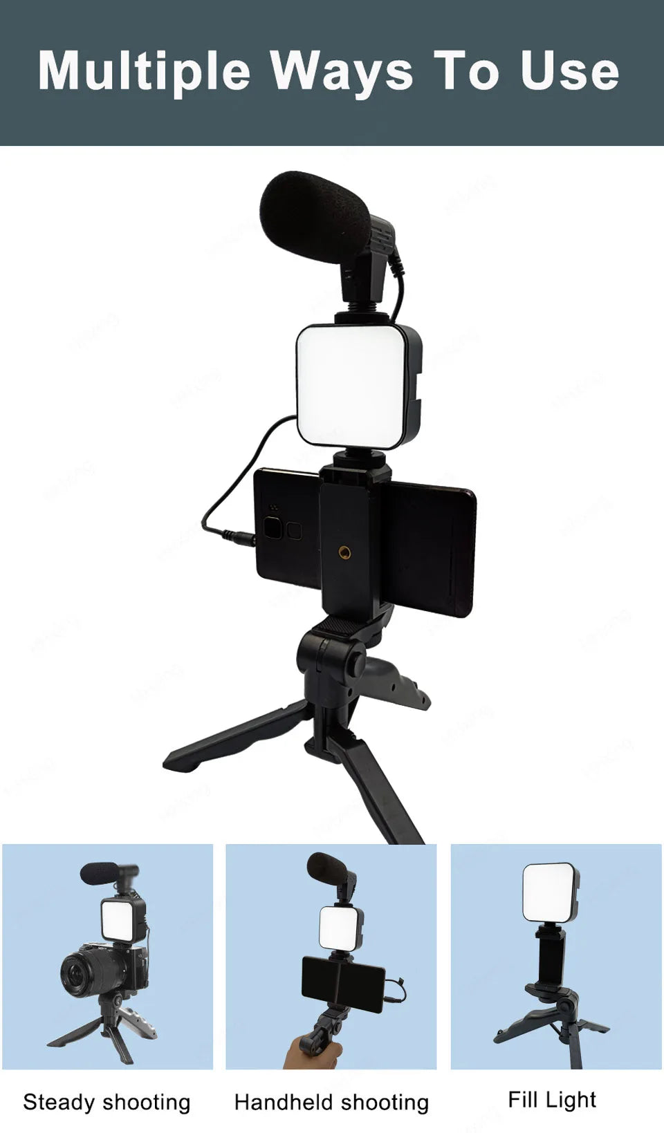 Phone Video Kit with LED Light, Microphone & Tripod — Portable Handheld Stabilizer for Vlogging, Selfies & Content Creation