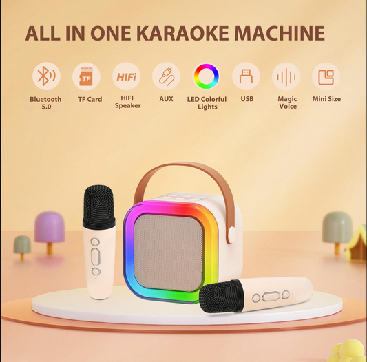 Mini Karaoke Machine with 2 Wireless Microphones
