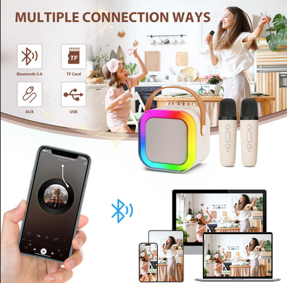 Mini Karaoke Machine with 2 Wireless Microphones