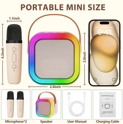 Mini Karaoke Machine with 2 Wireless Microphones