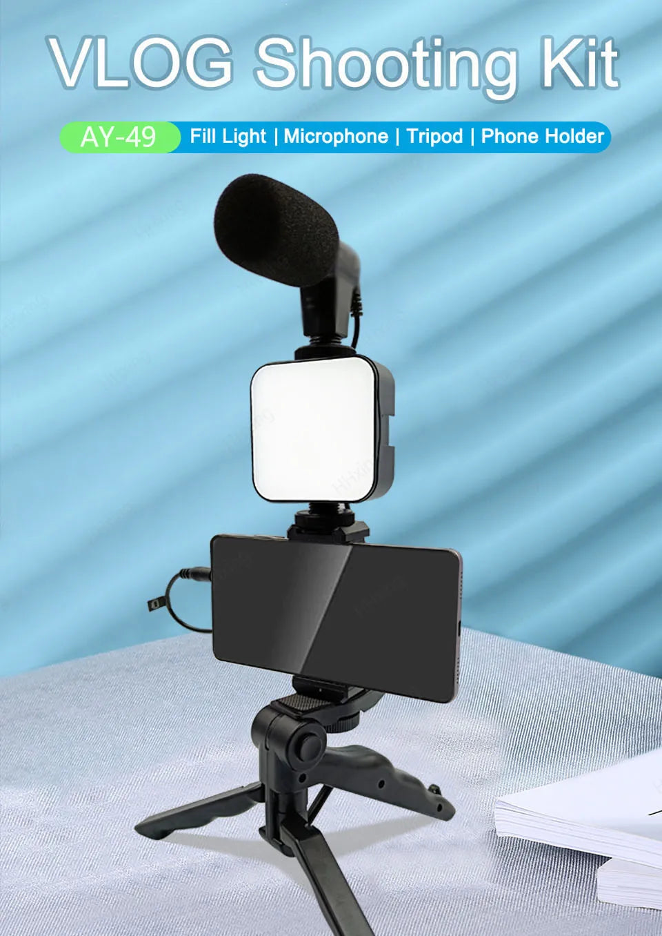 Phone Video Kit with LED Light, Microphone & Tripod — Portable Handheld Stabilizer for Vlogging, Selfies & Content Creation