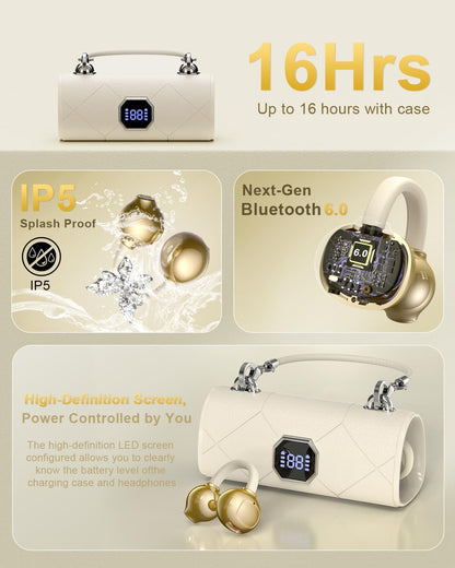 Bluetooth Wireless Open Ear Earbuds: Jewelry Clip on Headphones with Butterfly Earrings - Bluetooth 6.0 IPX5 Waterproof Earphones with Fashion Design Gift for Women Girl Sports and Workouts