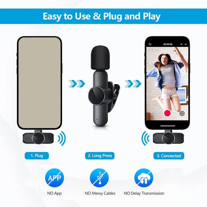 Portable Wireless Lavalier Microphone, Wireless Mics, Set Wireless Collar Clip Mic for Iphone, Android Phone, Plug-Play Lapel Mic, Usb Rechargeable Mic for Video Recording, Teaching, Interviews, Podcast, Tiktok & Vlog, Live Streaming Equipment